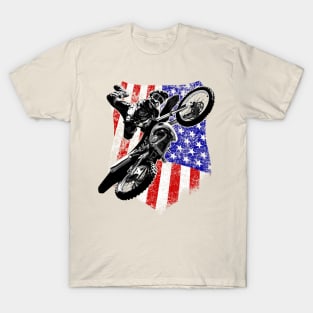 Motocross Dirt Bike American Flag T-Shirt